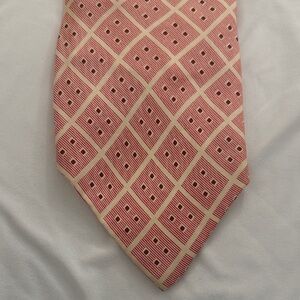 Vintage Brocade Italian Silk Tie - Geometric Diamond Pattern - Red & Ivory